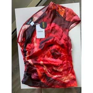 Kim Shui one shoulder red rose top